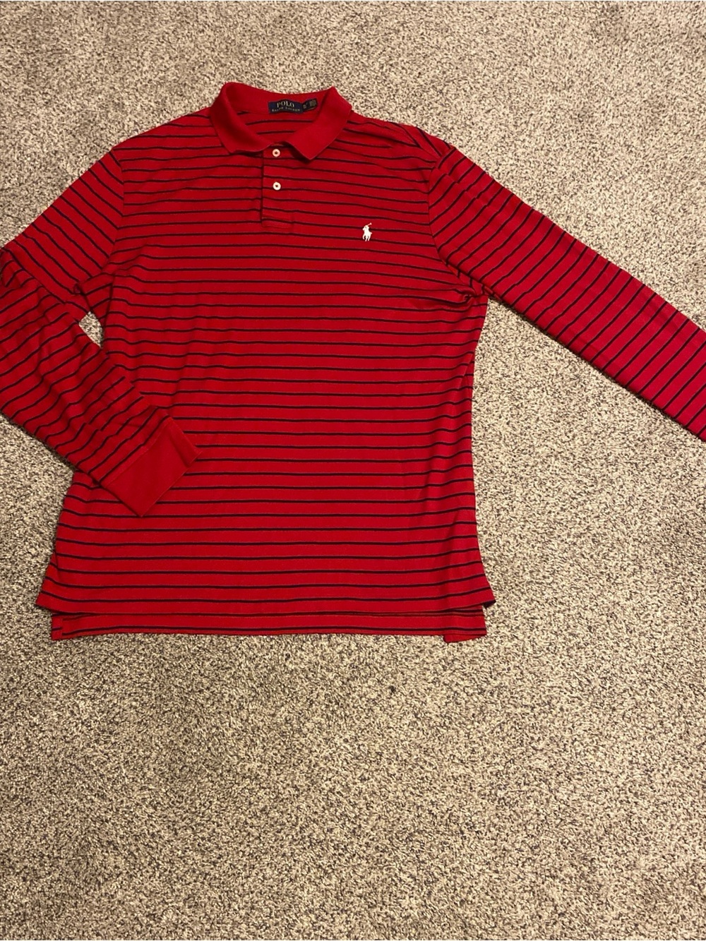 Polo by Ralph Lauren Red with Navy Stripes Long Sleeve Polo Shirt